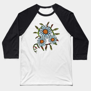 Bright daisy flowers with swirly leaves Baseball T-Shirt